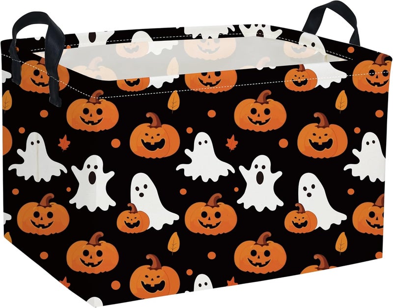 ESSME Rectangular Halloween Basket,Ghost Baskets Empty with Handles,Cute Baskets for Kids Halloweens Room Decor,Boys and Girls, Candy Basket,(Cute Ghost) - Image 1